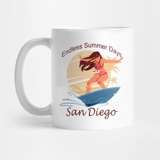 San Diego California surfing girl Ocean Beach Mug